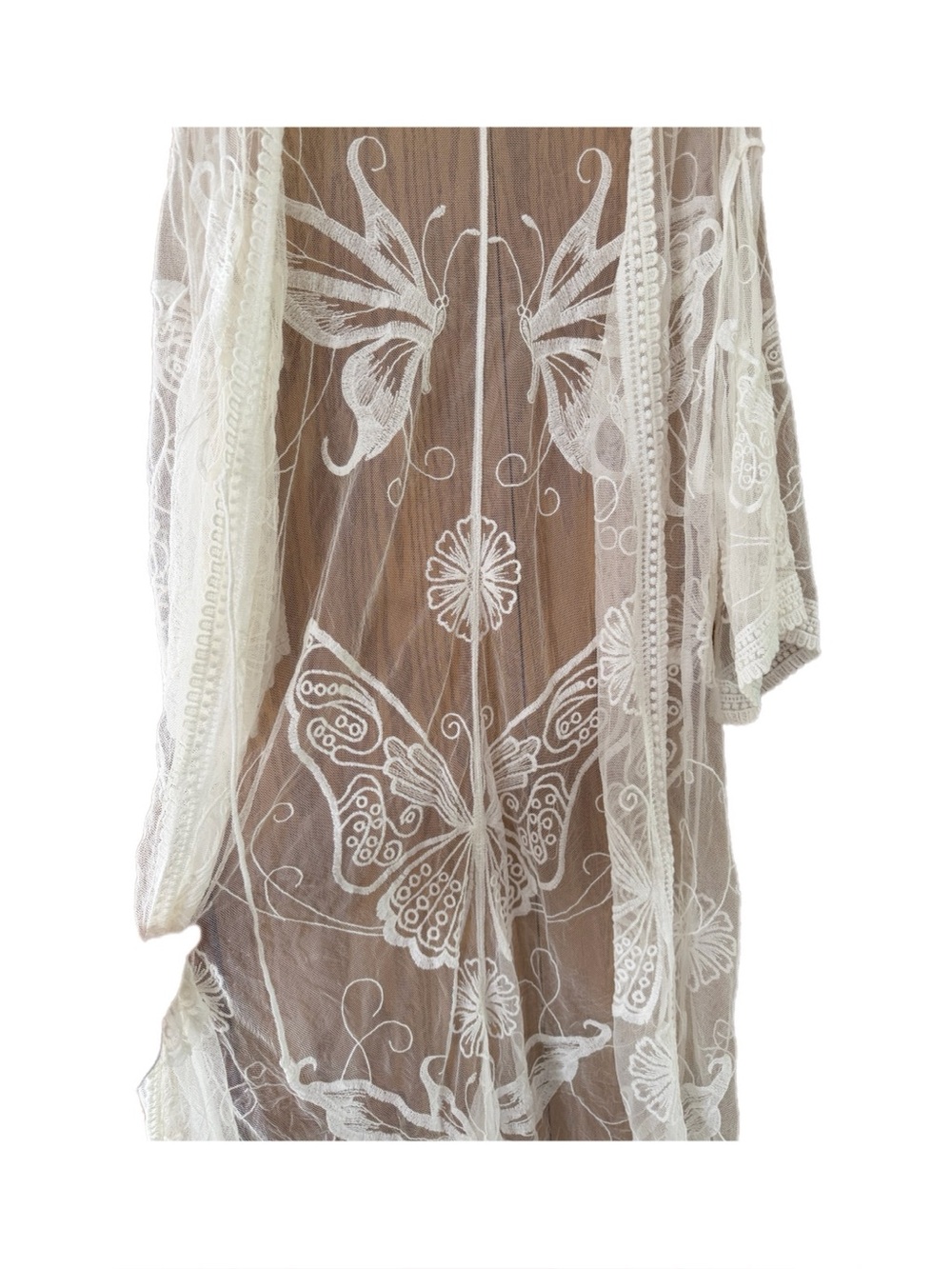 Sheer Embroidered Kimono Cover-Up in Cream - Picture 6 of 13